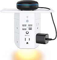 Mifaso Wall Outlet Extender with Shelf, Smart Night Light, 5 AC Outlets, 3 USB-A + USB-C Surge Protector Power Strip