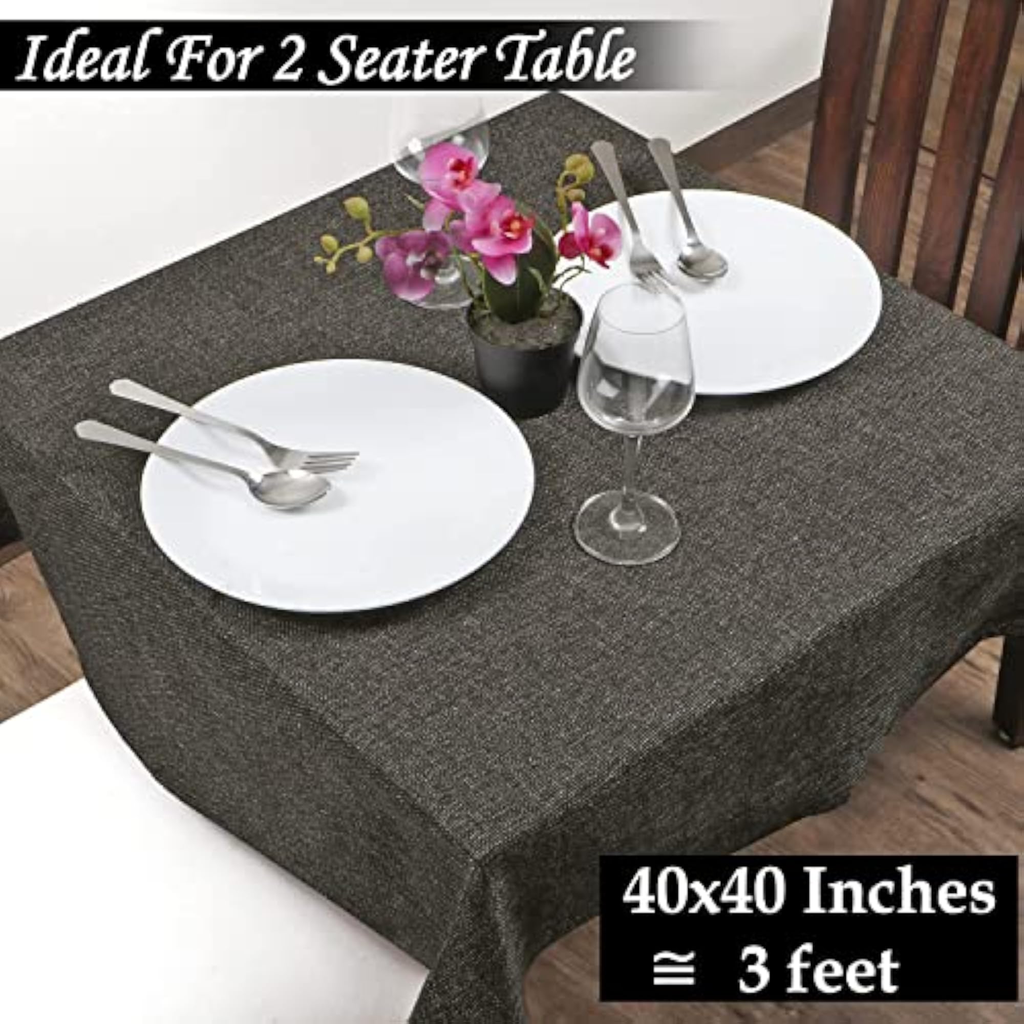 Poly Jute 2 Seater Dining Table Cover Cloth, Dark Grey