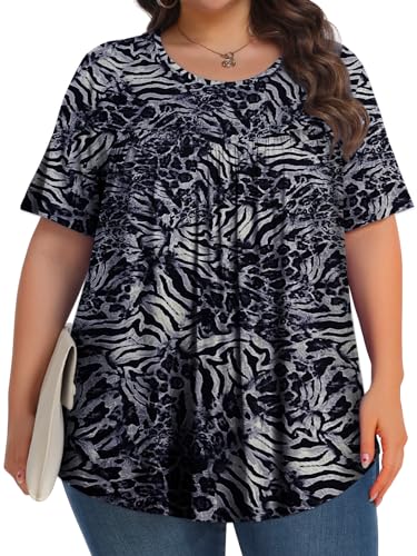 Image of Tencede Womens Plus Size Tops Tunic Short Sleeve Crew Neck Shirts Casual Soft Blouse 1X-5X
