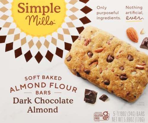 Image of Simple Mills Soft Baked Dark Chocolate Almond Flour Bars,5 ct,1.19 oz each,(Pack of 2)