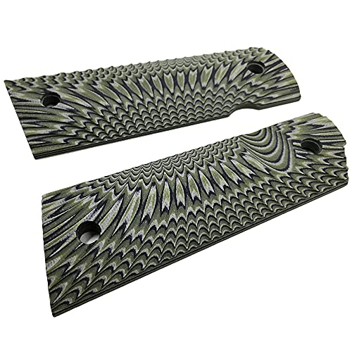Cool Hand 1911 G10 Grips, Screws Included, Magwell Cut, Full Size (Government/Commander), Sunburst Texture, Ambi Safety Cut, Mag Release (OD Green/Black)