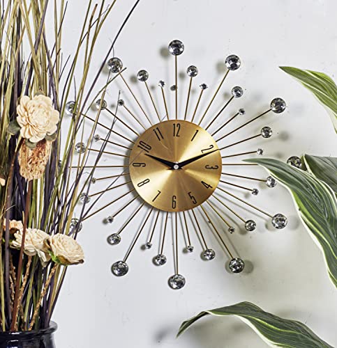 Deco 79 Metal Starburst Wall Clock With Crystal Accents, 15" X 1" X 15", Gold #TOP1