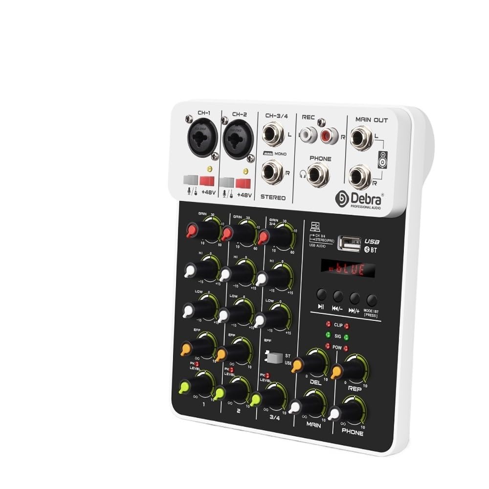 V4 Mikser DJ Konsola 4 Kanały Protable 48 V Phantom Power USB DJ Konsola Z Kartą Dźwiękową Do Komputera Nagrywanie Śpiewanie(V4 White Type)