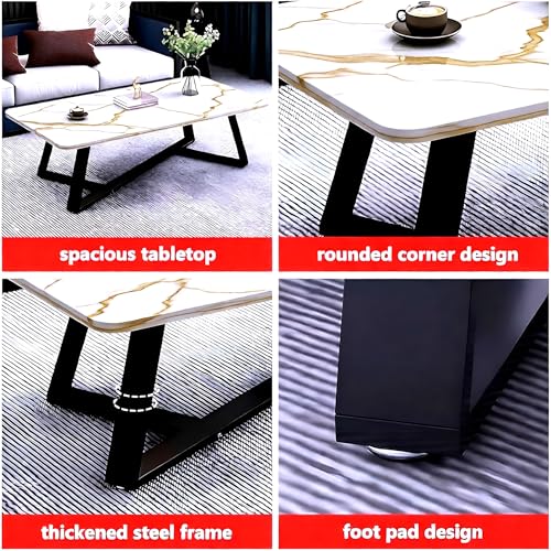 Image of Modern Engineered Wood Center Table for Living Room | Marble Pattern Coffee & Tea Table for Home, Office & Reception (White Black)