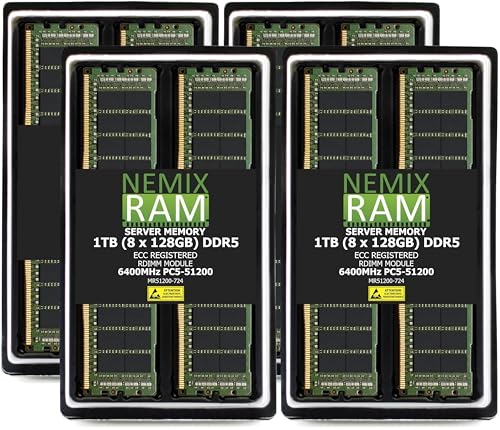 NEMIX RAM 1TB (8X128GB) DDR5 6400MHZ PC5-51200 CL52 2Rx4 1.1V 288-PIN ECC RDIMM Registered Server Memory KIT