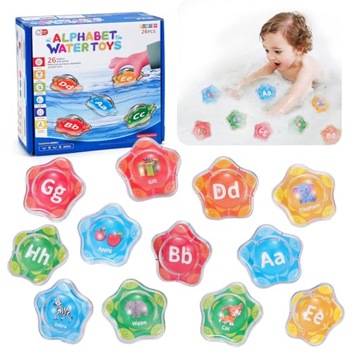 Alphabet Bath Toys, 26pcs Floating Starfish Bath Toy,Montessori Educational Preschool ABC Learning Toys with Mesh Bag for Toddlers Age 2 3 4
