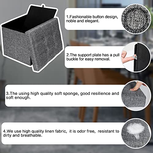 Amassmile® Storage Ottoman Folding Foot Rest Stool, 17 Inch Linen Footstool Bench, Short Ottoman Bench, Storage Foot Rest Store, Books, Records Support 330 Lbs,Grey #TOP4
