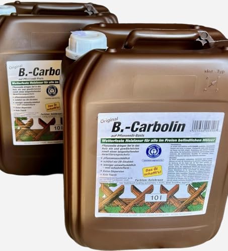 B-Carbolin Holzlasur 2x 10L ÖL Holzfarbe für optimalen Holzschutz aussen Braun Farbe für Holz-Zäune, 2x 10 L Liter Holzschutzlasur Wetterfest für Außen & Innen, ähnlich Holzlack, + 1 KOVA® Bildmagnet!