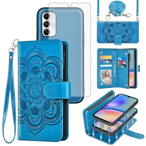 Coque Samsung A05s avec bandoulière et porte-cartes fleuri pour libérer vos mains