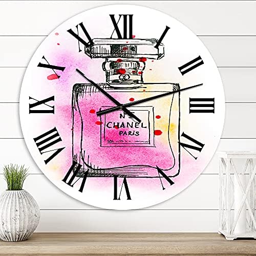 DesignQ French Country Wall Clock 'Perfume Chanel Five IV' Floral & Botanical Large Wall Clock for Office Decor