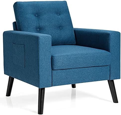 Fauteuil 1 Place En Polyester Vert Avec Pieds En Bois Massif - Style Scandinave Pour Salon, Chambre Ou Bureau
