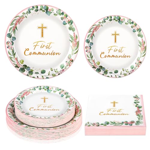 150Pcs First Communion Plates and Napkins, God Bless Baptism Supplies