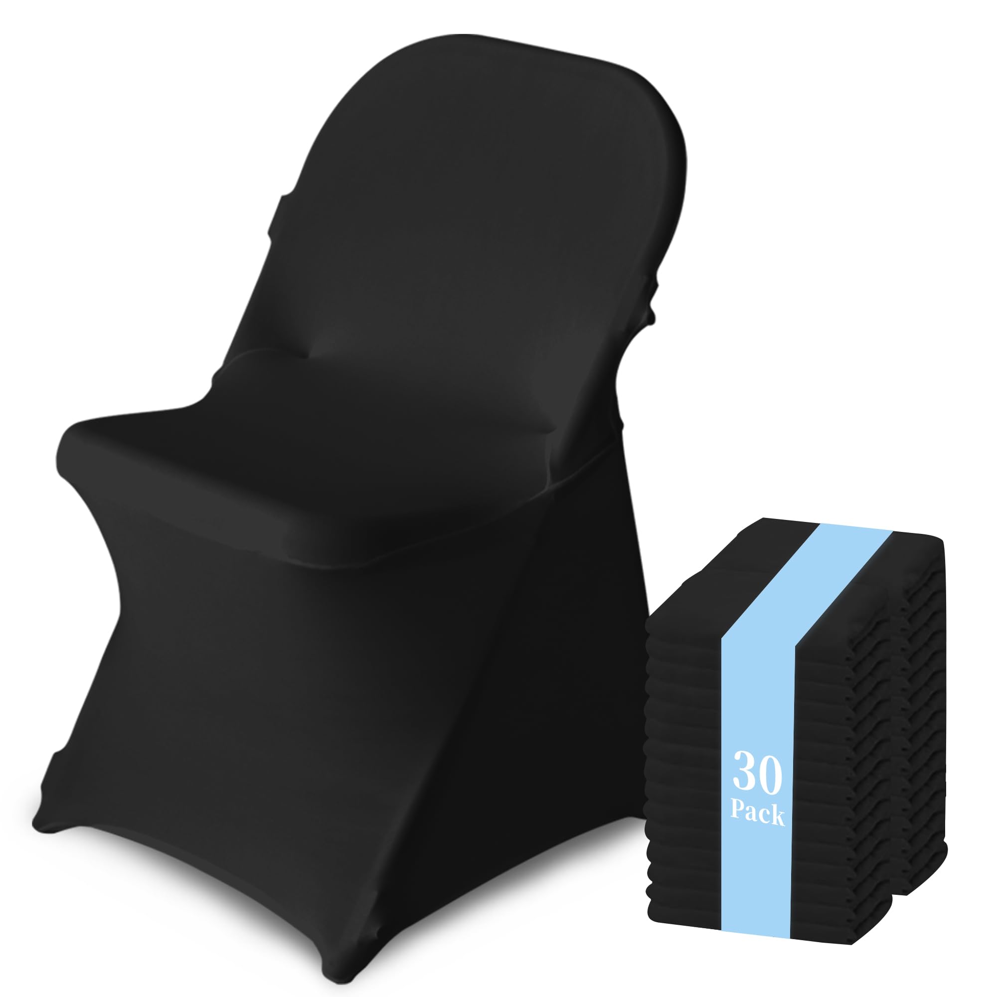 30 Pack Chair Covers for Folding Chairs, Polyester Spandex Chair Cover Stretch Slipcovers for Banquet, Wedding, Party, Folding, Holidays, Black