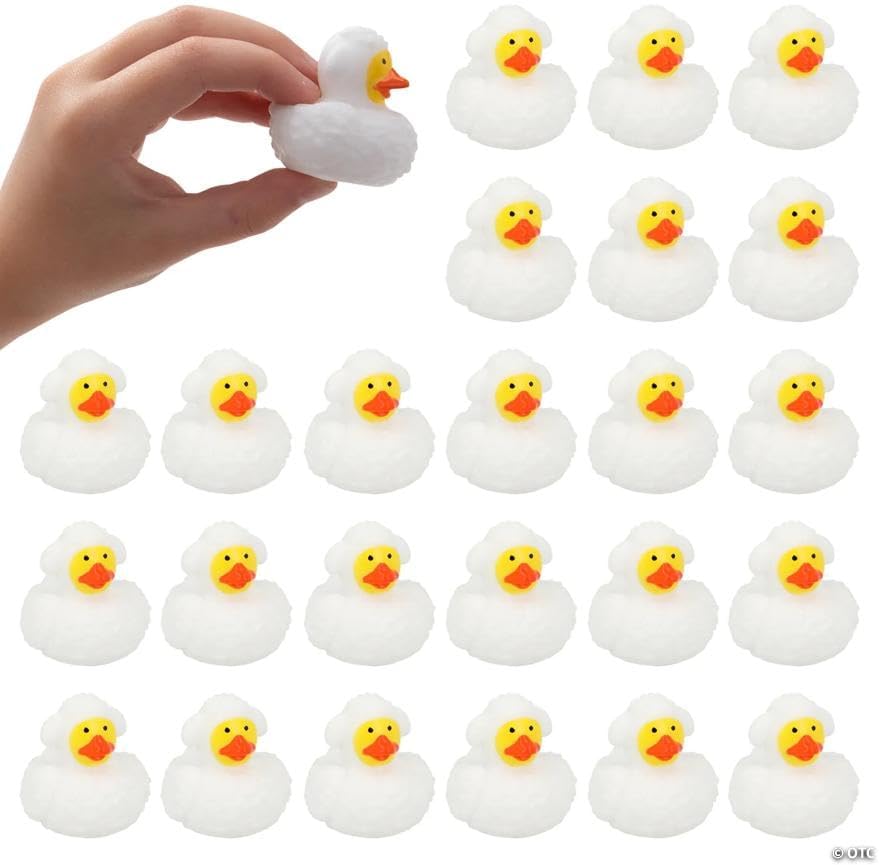 Fun Express 1 1/2" Mini White Religious Lamb Rubber Ducks, VBS 2026 – 24 Pieces