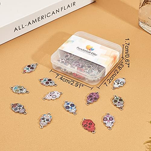 PandaHall 12 Colors 48 pcs Halloween Enamel Skull Pendants Skeleton Pendants Tag Connectors Skull Dangle Charms with Rings Accessories for Necklace Bracelet Earring Crafts Jewelry Making Crafting