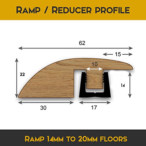 Solid Oak Ramp Reducer Threshold Door Bar Profile, for 14mm to 18mm Flooring (Lacquered 0.9m)
