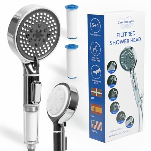 CASA DONOSTIA Soffione doccia con filtro PREMIUM +2 Filtro di ricambio- Soffione doccia ad alta pressione 6 modalità di getto e spazzola in sillicone- Chuveiro - Shower filter head with brush CASA DONOSTIA Soffione doccia con filtro PREMIUM +2 Filtro di ricambio- Soffione doccia ad alta pressione 6 modalità di getto e spazzola in sillicone- Chuveiro - Shower filter head with brush
