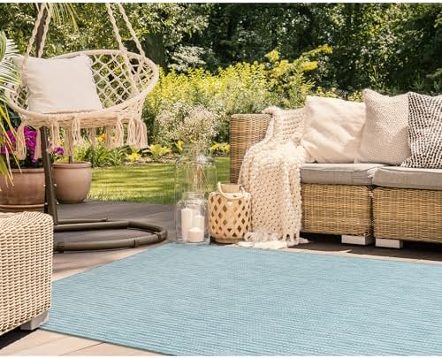 Liora Manne Texture Stripe Aqua Indoor/Outdoor Rug, 3'3" x 4'11"