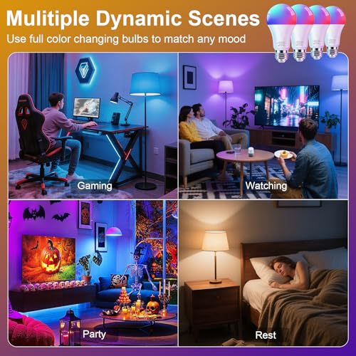 FRIDEKO HOME Smart Light Bulbs - Led Dimmible Color Changing Light Bulb for Home Works with Bluetooth Music Sync - A19 RGB Lightbulb for E26 Base with APP Control & Timer (4 Pack) by FRIDEKO HOME - Used condition - Image 7