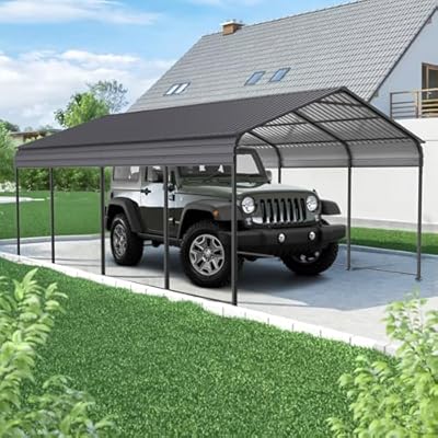 FEMICON Protect Your Vehicle with Heavy Duty Metal Carport, 12'x20', Galvanized Steel Roof, Durable Outdoor Shelter for Cars, Trucks, and Boats, Gray