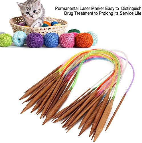 Miniatura 3 de Juego de 18 agujas de tejer de bambú, color carbonizado, agujas circulares de doble punta de 2,0 a 0.394in, 18 tamaños diferentes (15.7in)