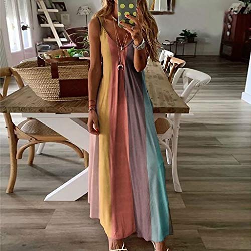 Robe longue à rayures ample col V | Solution fraîcheur sans manches