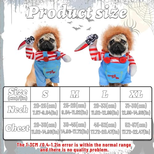 Generic Fantasia de cachorro assustadora com peruca faca falsa ajustável para cães pequenos, médios