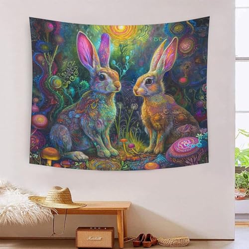 Tapisserie murale lapin 3D habillage grand mur tissu salon chambre