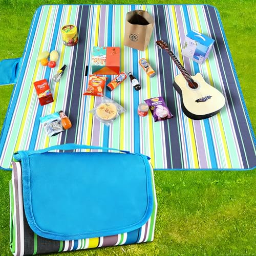 Dubydu Picknickdecke Wasserdicht 200x150 cm Extra Groß, Faltbare Picknickdecke mit Sanddichter Rutschfester PVC-Unterseite, Waschbare Stranddecke Campingdecke Outdoor Decke mit Tragegriff für Garten S