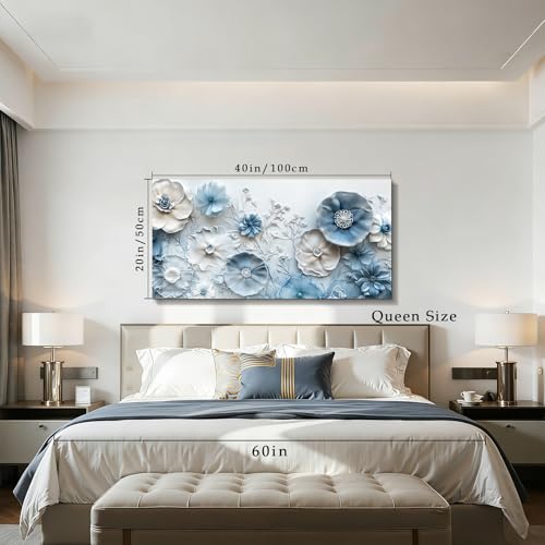 SERIMINO Blue Elegant Floral Wall Art, Modern Elegant Canvas Art 20"x40" by SERIMINO - Used condition - Image 5