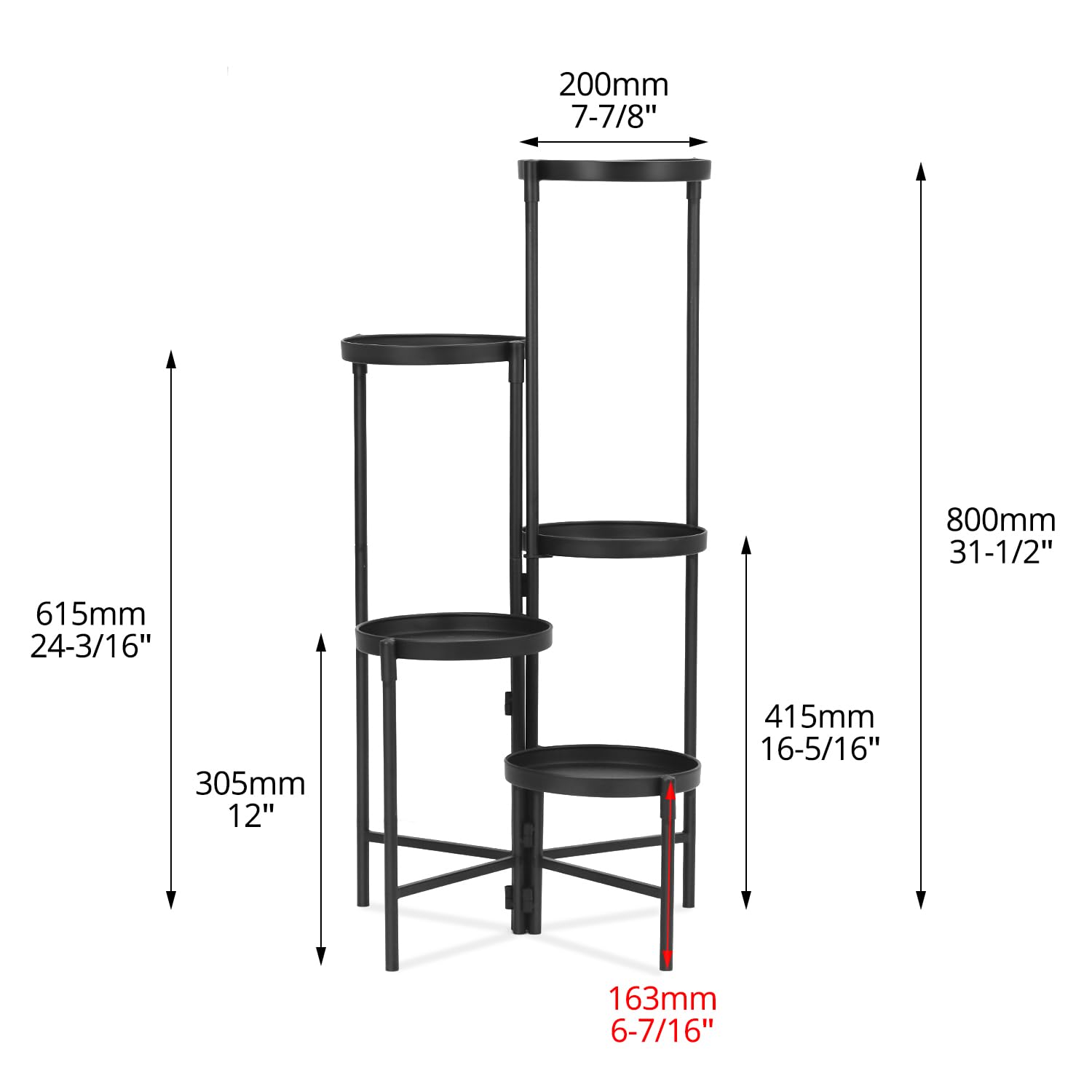 QWORK® Supporto per piante in metallo a 5 livelli, ripiano per piante da interno ed esterno, supporto per fiori a più livelli, nero