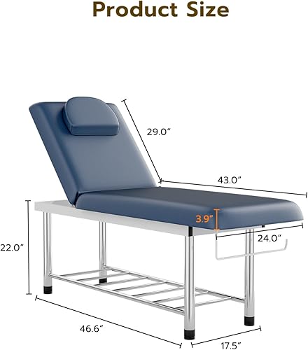 Miniatura 8 de SyyBhb Mesa de masaje estacionaria profesional de 550 libras, cama de examen ancha resistente para tratamiento, respaldo ajustable, reposacabezas