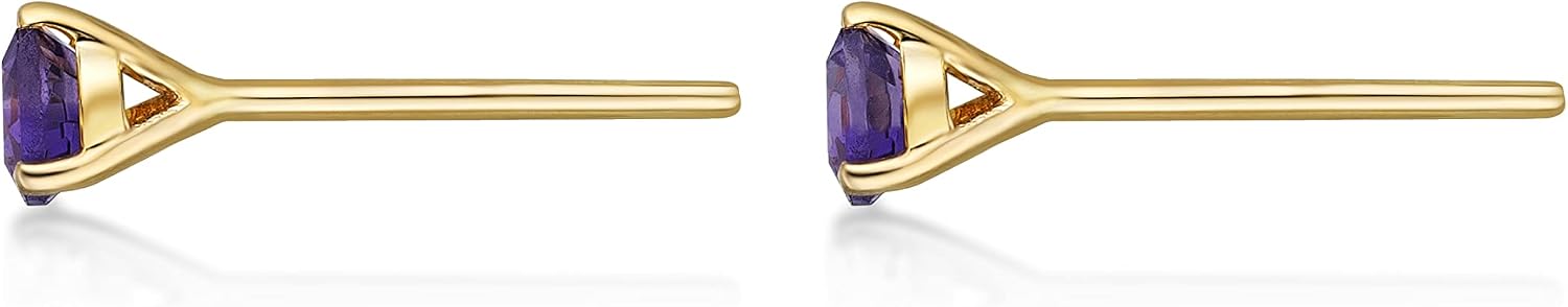 3mm Gemstone Round Stud Earrings for Women in 14k Yellow Gold with 3-Prong Martini Birthstone Jewelry by Lavari Jewelers