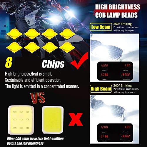 HENLIX DC 12-85V H4 LED Motorcycle Headlight Bulb Hi/Lo 4000LM 9003 LED Bulb White 6000K 8xLED Chips LED Light for Yamaha,Honda,Kawasaki,ATV,Cars.(1 Pack).