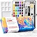 Watercolor Paint Set, 50 Colors, 4 Brushes, 3 Swatch Cards, Palette, Acrylic Marker Pen, and Accessories Included, All in One Portable Travel Watercolor Kit, Art Supplies Gift for Beginners, Adults, Artists, and Hobbyists