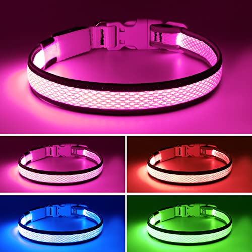 Flashseen Led Dog Collar, Usb Rechargeable Light Up Dog Collar Lights, Adjustable Comfortable Soft Mesh Safety Dog Collar For Small, Medium, Large Dogs(Large, Candy Pink) #TOP6