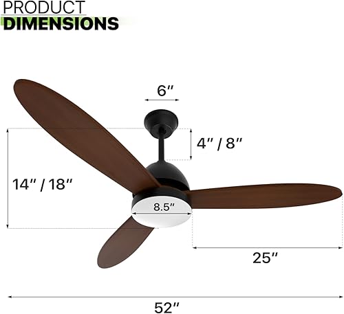Miniatura 2 de Magshion Ventilador de techo de 52 pulgadas con luz y control remoto, diseño moderno de perfil bajo, cuchillas de madera reversibles, temporizador,