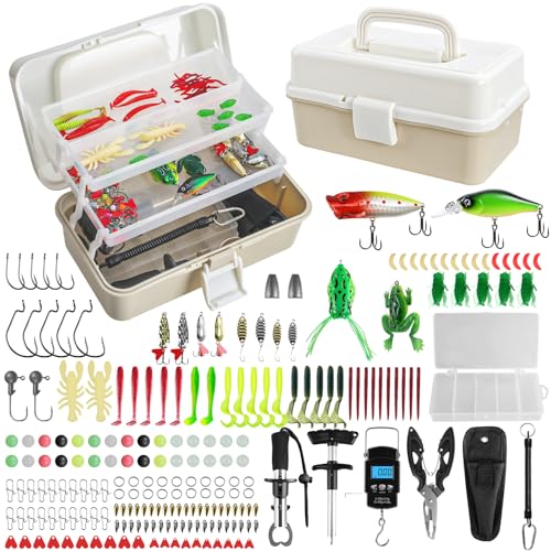 213 PCS Angelzubehör Set,3-Regal Angelkoffer mit...