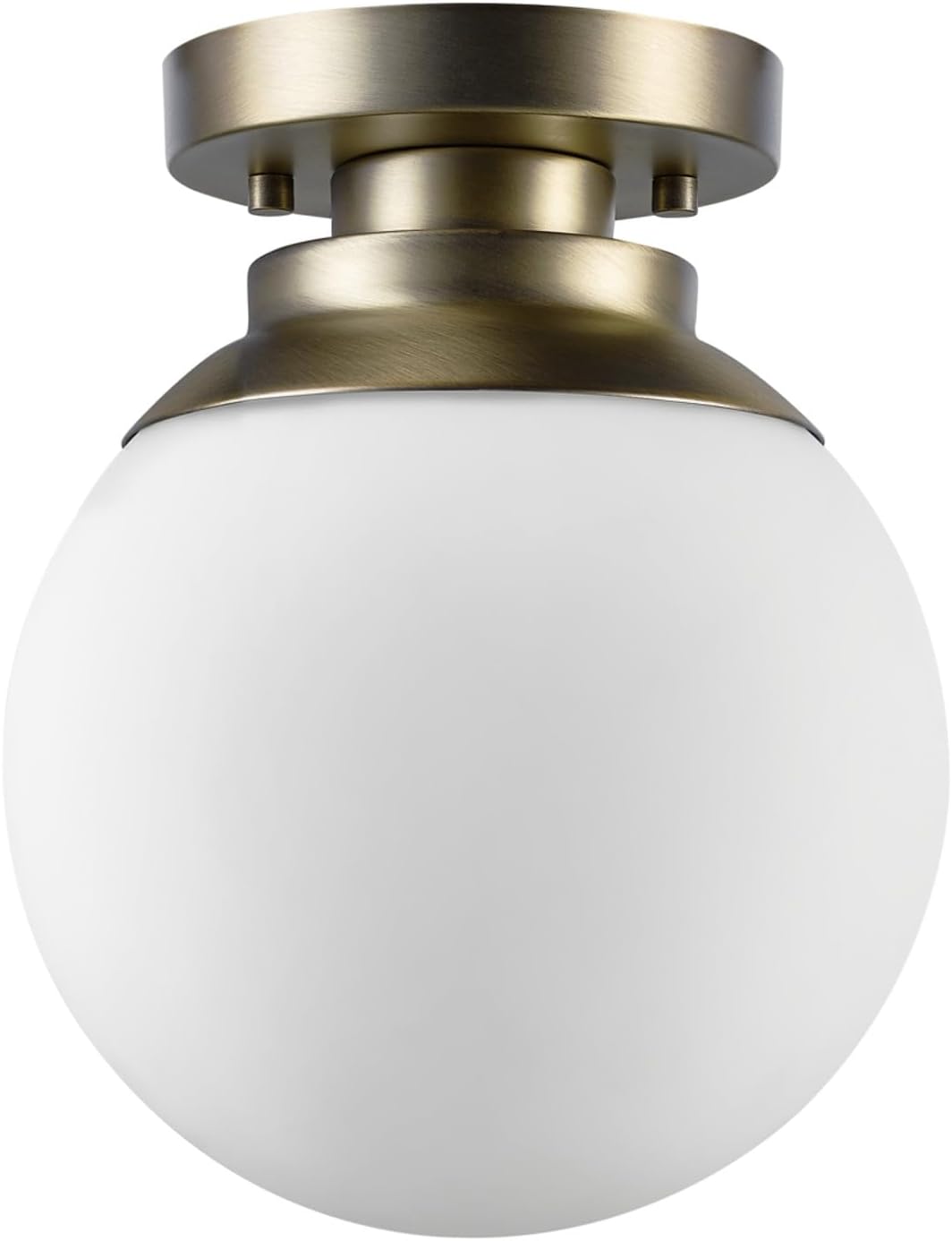 65792 Portland 1-Light Semi-Flush Mount Ceiling Light, Brass, Satin Finish, Matte Opal White Glass Shade
