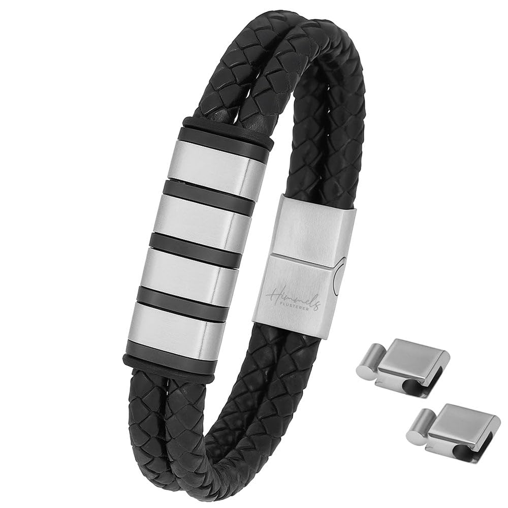 Himmelsflüsterer Herren Armband mit Gravur [ Echtes Leder ] Papa für 4 Namen Lederarmband Herren Armband Herren personalisiert - Armband Herren Leder - Personalisierte Geschenke Männer - Schmuck