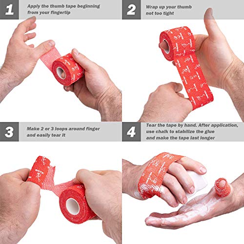 Image of WARM BODY COLD MIND 1.85 inch Weightlifting Thumb Tape - Hook Grip Tape for Powerlifting, Cross Training, Gym Tape, Workout, Weight Lifting Tape, Athletic Finger Wrap (Red 6 Rolls)