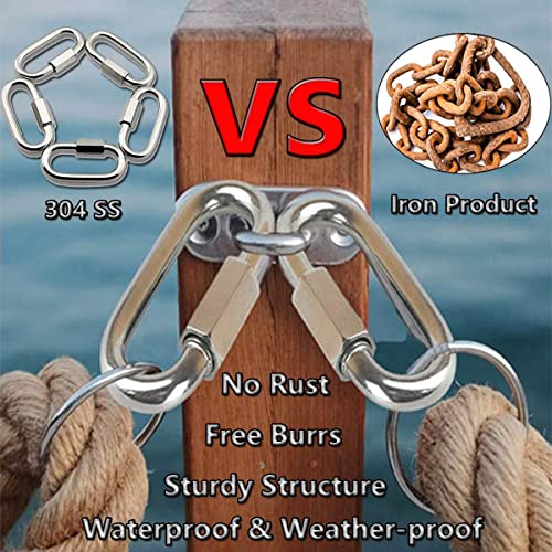 Quick Link, Lsqurel 304 Stainless Steel D Shape Locking Carabiner Heavy Duty Repair Link Pets Keychain For Outdoor Traveling Equipment M4 M6 M8 Capacity 200Lb 600Lb 1200Lb (M4 5Pack) #TOP2