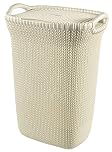 Curver Knit Laundry Hamper Basket, Stylish Plastic Woven Storage Bin for Clothes & Towels, Lightweight & Durable, Oasis White, 57L