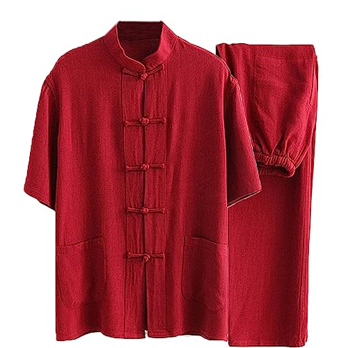 GZKDKZB Traje Tang para Hombre, Ropa Tradicional, Traje de Artes Marciales, Uniformes de Kung Fu, Ropa de Tai Chi de Lino y algodón, Uniforme de meditación Zen, Camisa y pantalón de Manga