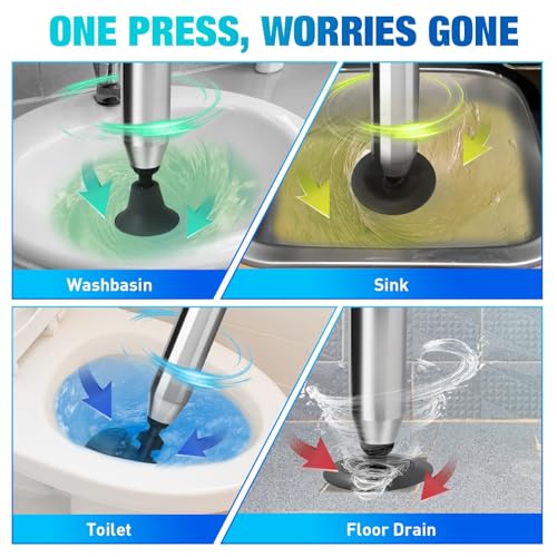 Miniatura 2 de Desatascador Tuberias Wc Profesional Con Aire Comprimido, Desatascador Inflable De Alta A Presion Con 4 Cabezas De Pistón E Inflador Para Inodoro Lavabo Bañera Tubería Plato Ducha Fregadero