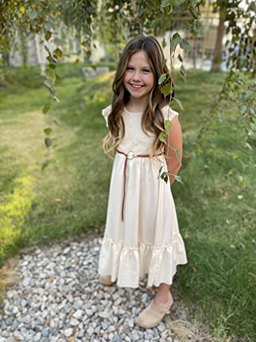 Arshiner Wedding Dresses For Girls Long Lace Ruffle Holiday Dress Soft Spring Casual Dress Beige Size 13-14 Years #TOP1