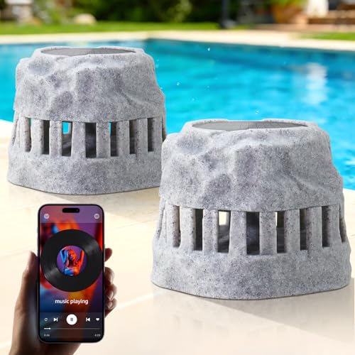 NiceBuy 2-Pack Solar Powered Rock Speakers Waterproof Patio 2 in