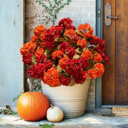 Fake Geraniums Artificial Flowers for Outdoors Fall Autumn Decoration, 6 Bundles Silk Geraniums Look Real Faux Fall Flowers Plants for Front Door Garden Planter Patio Balcony Yard Home Indoor, Mix - Image 3