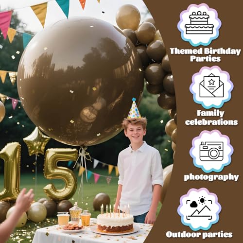 Image of Brown Balloons 9pcs 36 Inch Extra Large Big Jumbo Giant Dark Brown Boho Neutral Coffee Latex Helium Balloons for Wedding Baby Shower Gender Reveal Birthday Party Decorations