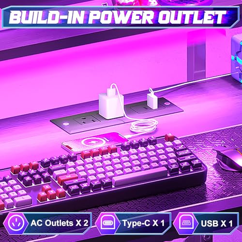X-cosrack 33.5\" Small Gaming Desk with LED Lights & Power Outlets, Compact Computer Desk with Monitor Stand & CPU Stand, Gamer Table with Storage Drawer, Side Hooks for Home Office, Bedroom, Black - Thumbnail 5